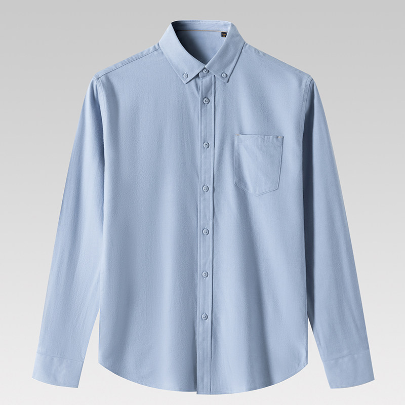 2023年秋季长袖浅蓝休闲衬衫外贸出口余单真品撤标高级感男装上衣