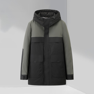 一线撤柜品牌男式2023冬季时尚休闲拼色潮流连帽中长款男款羽绒服