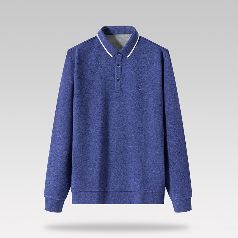 春秋季纯色加绒半开襟套头POLO衫外贸出口余单真品撤标高级感男装