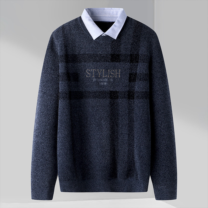 秋冬男士毛衣套头上衣新款柔软绒感格纹刺绣双领假两件针织衫撤标,男装,针织衫/毛衣,淘宝优惠券,粉丝福利购,淘宝优惠卷