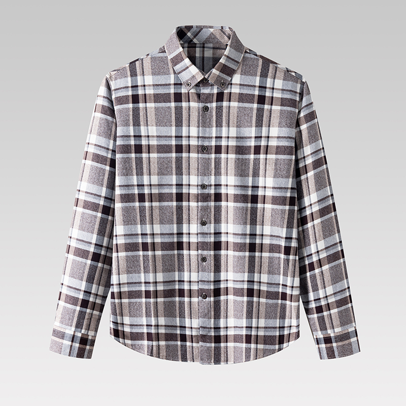 方领长袖格子舒适衬衫