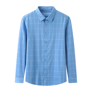 折扣衬衫 外贸正品 格纹休闲长袖 春秋时尚 浅蓝格纹 撤柜大牌清仓男装