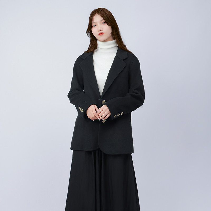 【雅家】撤标撤柜！2025秋冬女新款韩版小个子西装领毛呢大衣外套