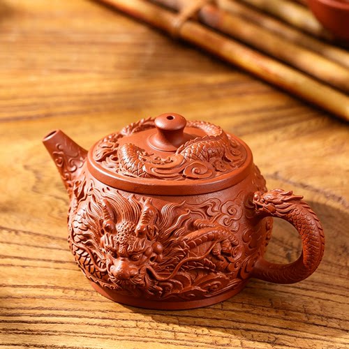 龙骨金砂龙四方浮雕石瓢宜兴紫砂壶泡茶壶大容量手工茶具家用套装