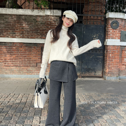 屁帘裤小个子女假两件设计休闲裤