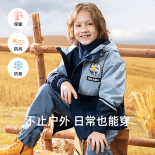兒童沖鋒衣外套三合一可拆卸風(fēng)衣男童女童加絨加厚秋冬款 防風(fēng)防水