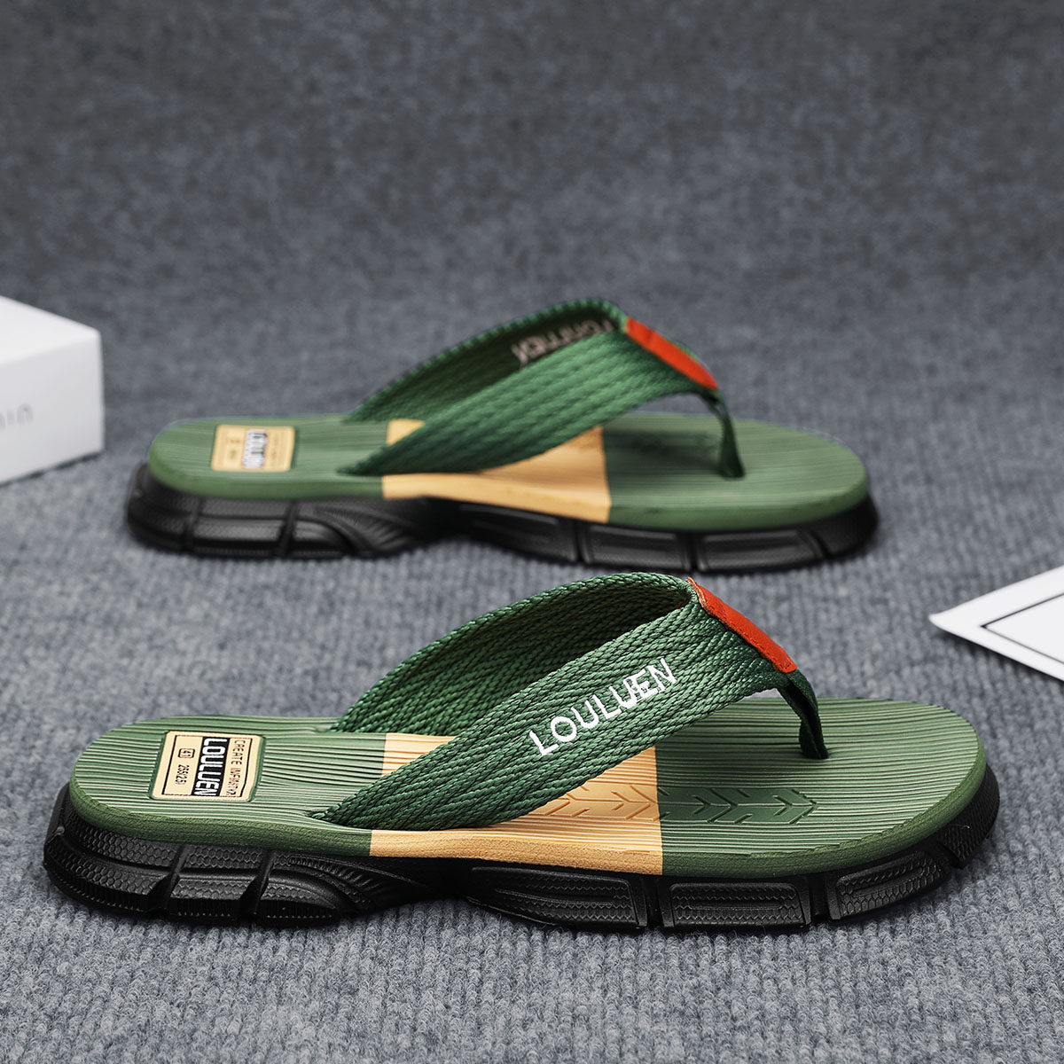 外贸原单厚底防滑耐磨防臭越南人字拖鞋男布带外穿软底沙滩凉拖鞋