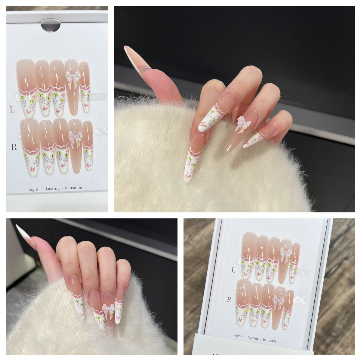 纯手作高级感穿戴甲蝴蝶结美甲片