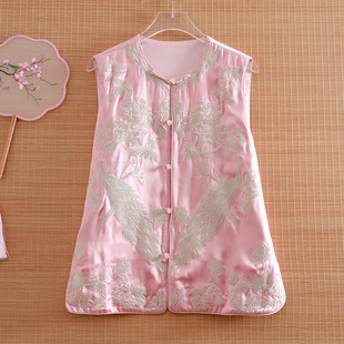 美伦复古新中式马夹2025重工孔雀刺绣醋酸高级货精致优雅大码马甲