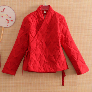 美伦中国红国风压花夹棉服短上衣刺绣加厚冬季保暖外套新年战袍女