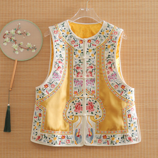 美伦国风新中式女马甲2025春秋牡丹刺绣醋酸高级感无袖外套上衣女