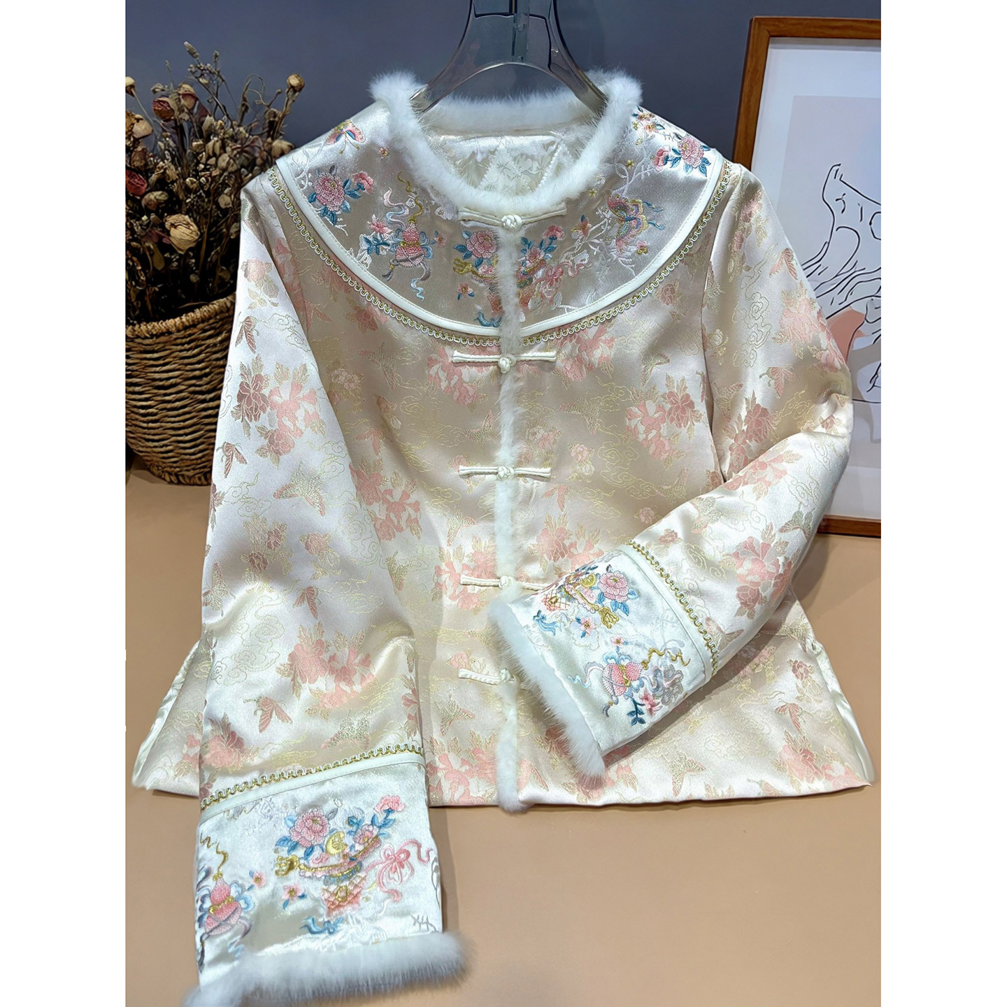 冬季新中式提花刺绣棉服外套上衣