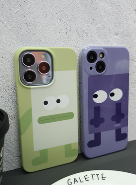 撞色可爱绿色搞怪小人情侣iphone13手机壳15Pro防摔苹果12mini全包硬壳14pro菲林软壳11xsmax半包壳78plus