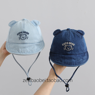 宝宝帽子春秋款渔夫帽可爱男女宝遮阳帽牛仔布夏季薄款婴儿防晒帽