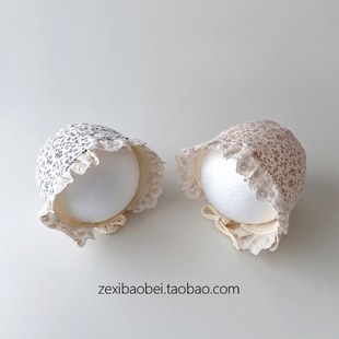 小月龄外出帽子新生儿胎帽宝宝护耳帽春秋款女宝公主花边囟门帽潮