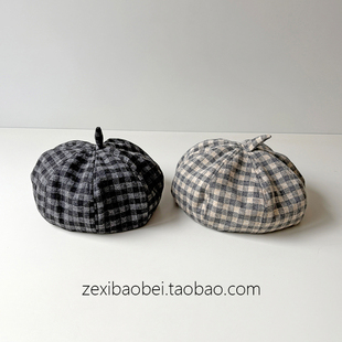 宝宝帽子秋冬款贝雷帽男女宝格子百搭儿童南瓜帽冬季2026年新款潮