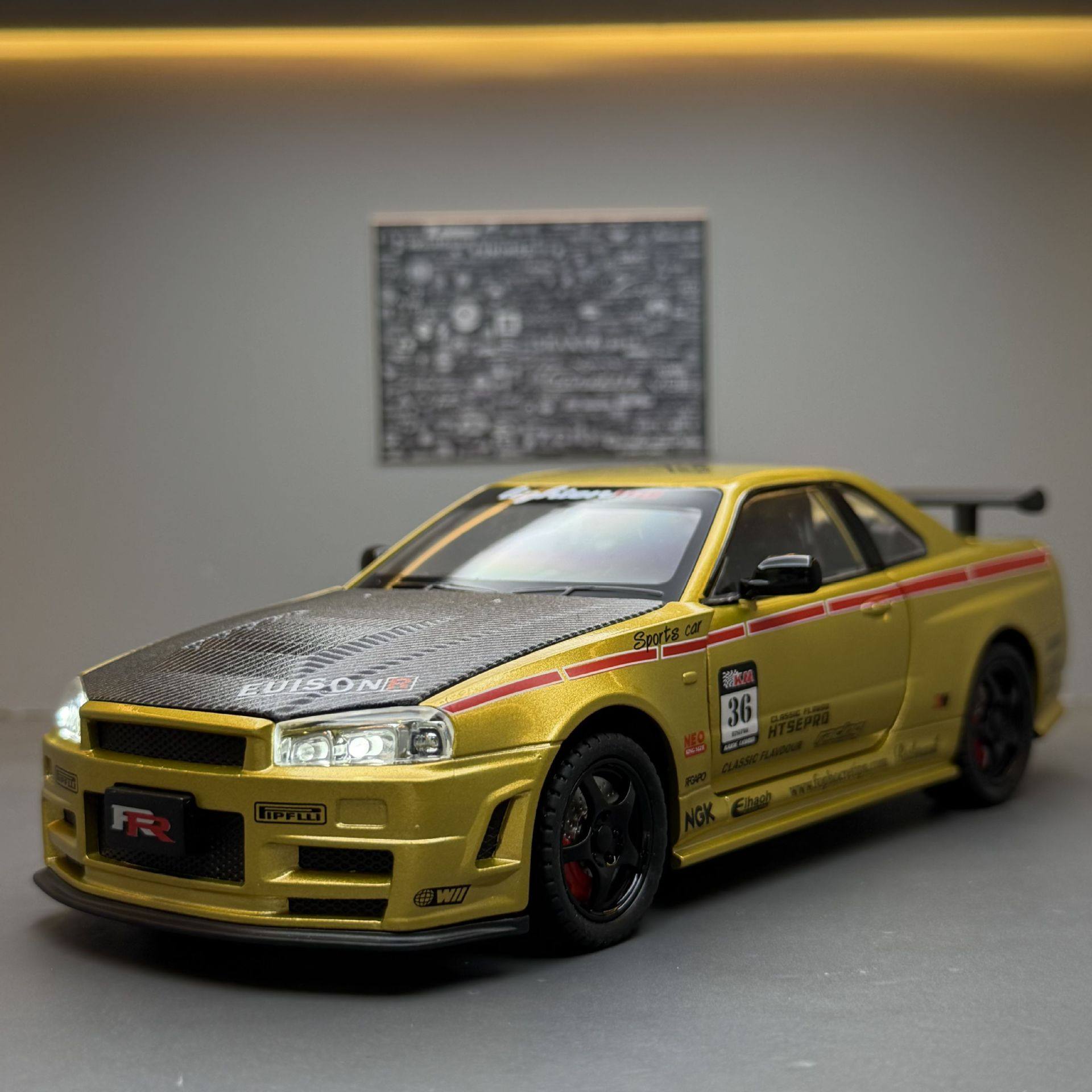 新款 车致合金1比24日产GTR34跑车声光儿童玩具车模型摆件,模玩/动漫/周边/娃圈三坑/桌游,火车/摩托/汽车模型,淘宝优惠券,粉丝福利购,淘宝优惠卷