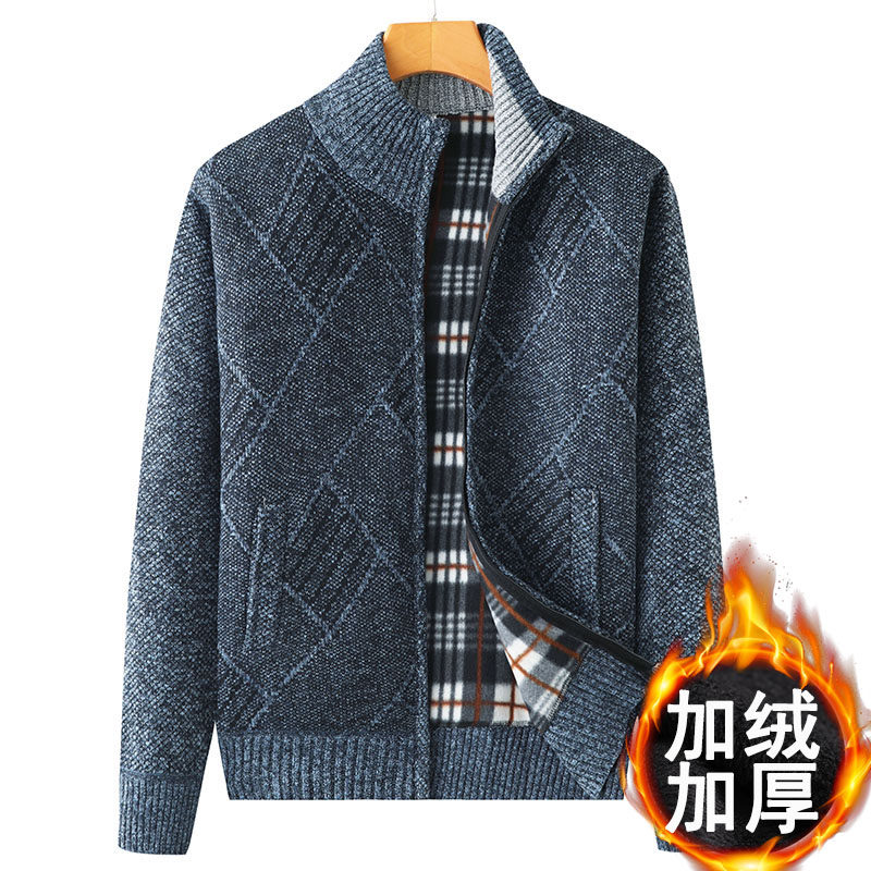 중년 아빠의 따뜻한 니트 가디건 중년 남성의 두꺼운 벨벳 스웨터 할아버지의 가을 겨울 코트