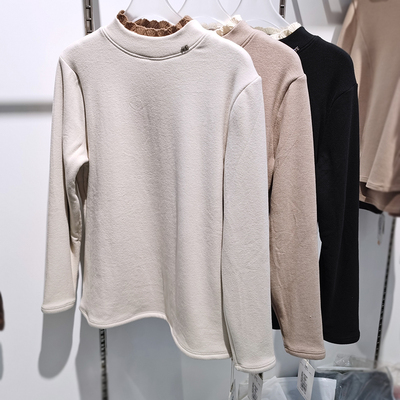 纤小羽1203新热皮暖衣女士花边中领加厚加绒保暖打底衫冬季单上衣