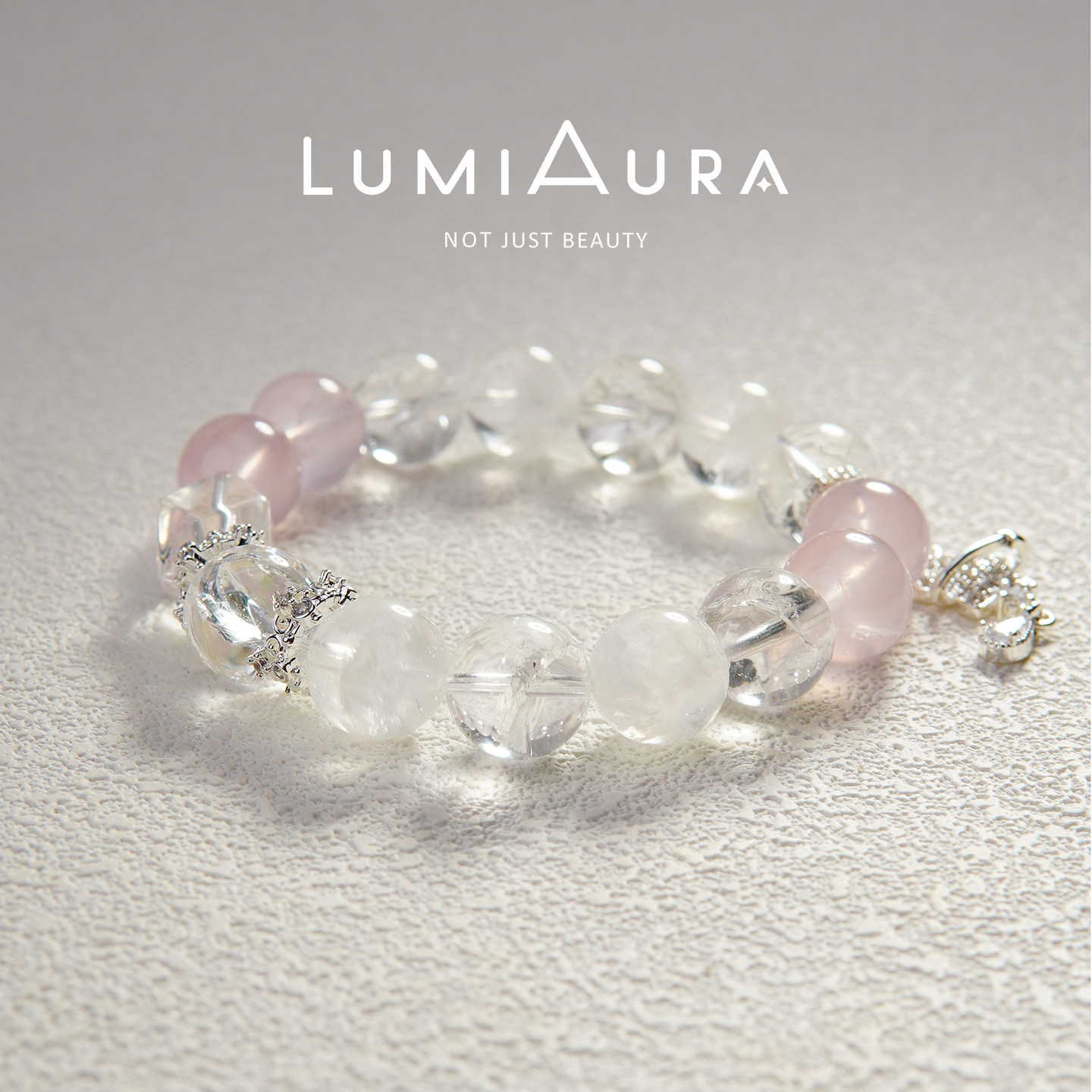 「春野雾岛」原创设计天然水晶手串星光粉白雪花白阿赛招桃花