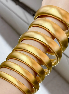 金包银古法磨砂轮胎手镯亮面宽版实心素圈手环节日礼品送女友老婆