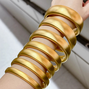 金包银古法磨砂轮胎手镯亮面宽版实心素圈手环节日礼品送女友老婆