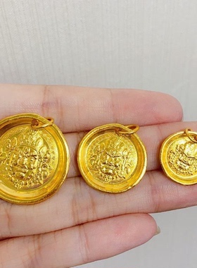 金包银黄财神吊坠男女通用招财纳福圆牌挂坠手工编绳百搭毛衣链