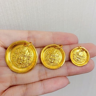 金包银黄财神吊坠男女通用招财纳福圆牌挂坠手工编绳百搭毛衣链