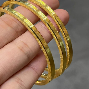 金包银四方闪烁拉丝筷子方形素圈简约实心手镯情侣送女友生日礼物