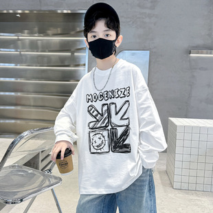 中大童男装一米二三四五六年级6七八九十岁小孩春衣服少年长袖t恤