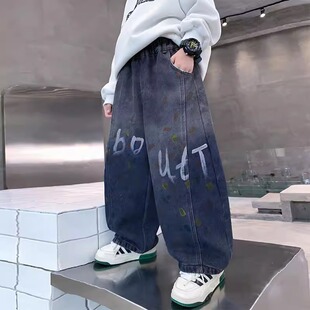 中大童男装一米二三四五六年级七八九十岁小孩男裤子喷漆牛仔春裤