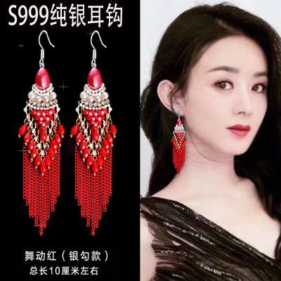 999防过敏耳环红色波西米亚女