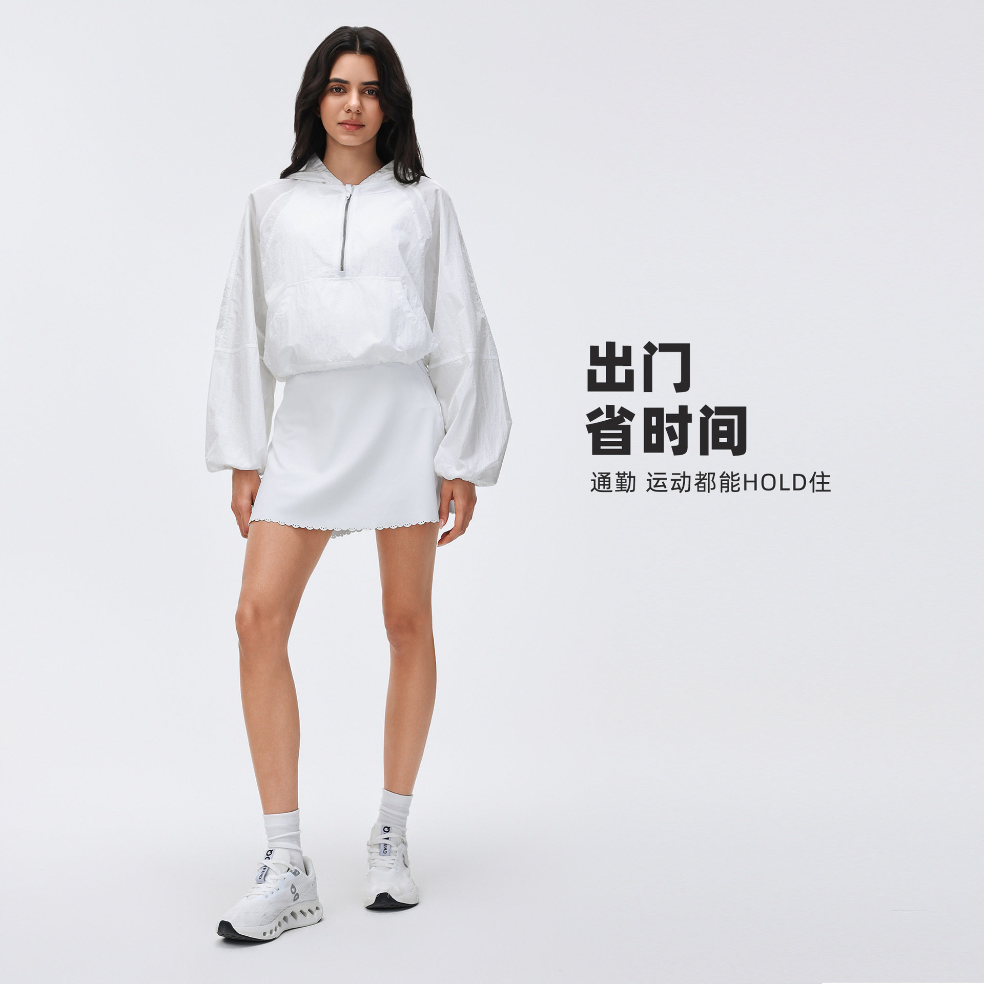 欧美春季半拉链连帽运动风衣女短防晒衣