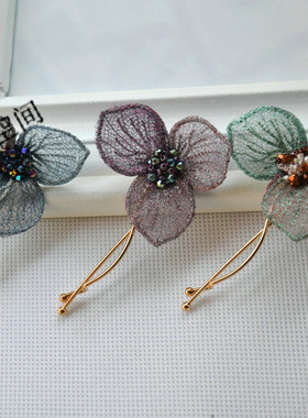 CHRIST正品金属纤维串珠三叶草边夹侧夹刘海夹扭夹发饰头饰韩版