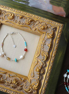 新中式复古绿松石天然淡水keshi碎银子珍珠小众设计轻奢气质手链