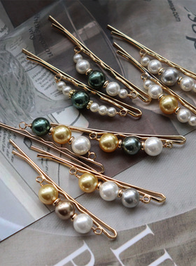 设计款法式气质轻奢小众仿海水大溪地南洋金珠高亮仿珍珠发夹发卡