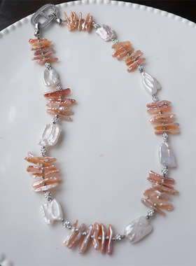 洛可可风中古Vintage设计款小众轻奢高亮淡水巴洛克琵琶珍珠项链