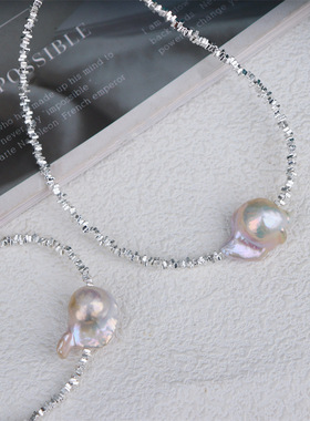 洛可可风镀银碎银子天然淡水大巴洛克珍珠项链轻奢小众设计锁骨