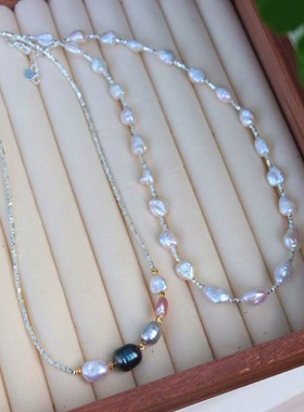 洛可可宫廷风大溪地色复古文艺天然无核keshi珍珠镀银碎银子项链