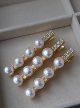 ins网红发夹女侧边10MM淡水珍珠夹子头饰刘海夹一字夹发饰女批发