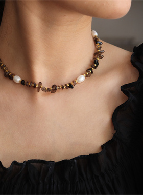 设计款欧美轻奢锁骨链珍珠水晶