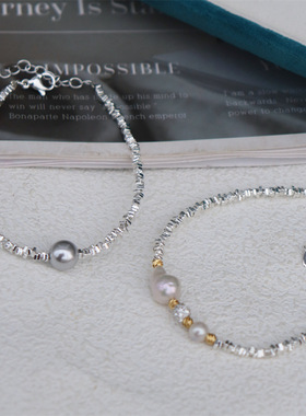 设计款 925镀银天然淡水珍珠碎银子轻奢小众ins风精致串珠手链女