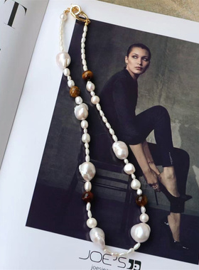 天然小众设计款优雅不规则淡水大巴洛克珍珠虎眼石项链手链套装女