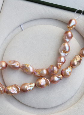 设计新款轻奢手工贴箔亮橘紫色大巴洛克淡水珍珠半成品串珠散珠