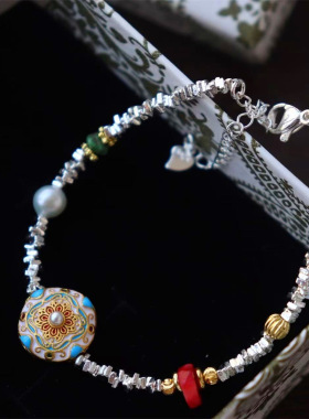 故院文创碎银手女纯银古法盘缠银饰轻奢小众生日七夕送女友礼物