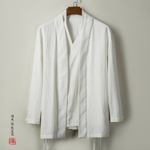 秋冬新款风男装亚麻男士假两件汉服外套C77P95图片