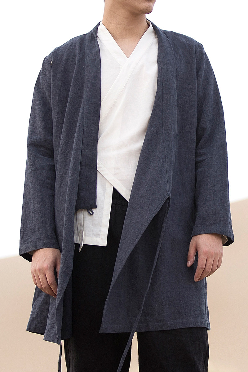 风男装亚麻男士中长款男士汉服外套F80P85,男装民族服装,钱塘802