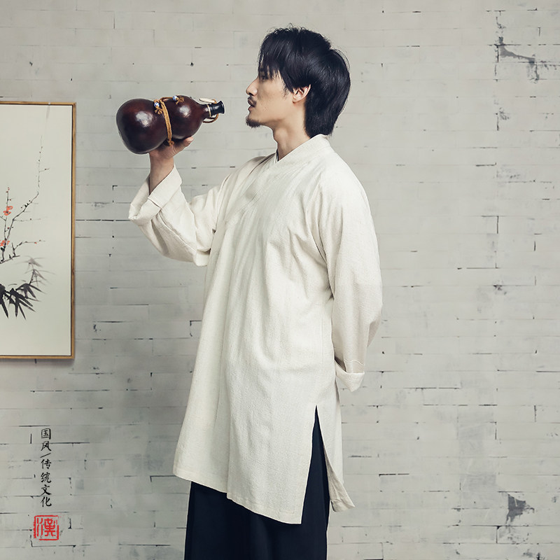 秋冬新款风棉麻中长款汉服男士道袍F105P95图片