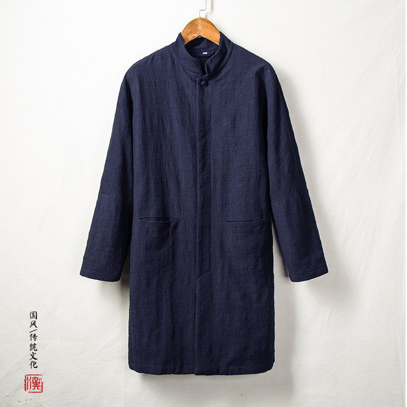 风男装棉麻提花中长款男士风衣外套F02P125,男装风衣,钱塘802