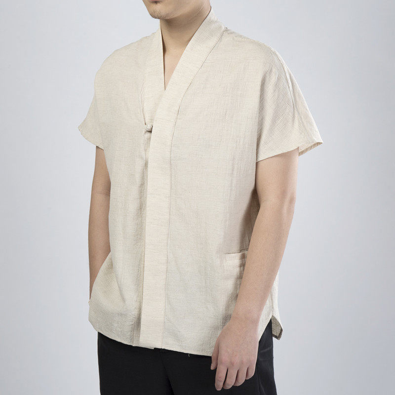 2025春夏新款风棉麻男士汉服领短袖衬衣T211P65,男装T恤,钱塘802
